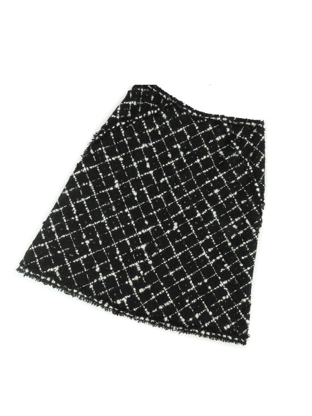 Chanel Skirt Black White Wool Cotton 03C Trapezoid 36